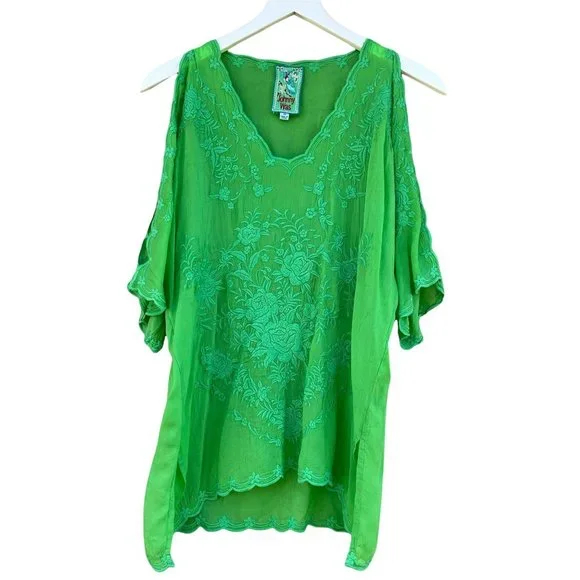 Johnny Was Kelly Cold Shoulder Blouse in Green - Picture 6 of 10